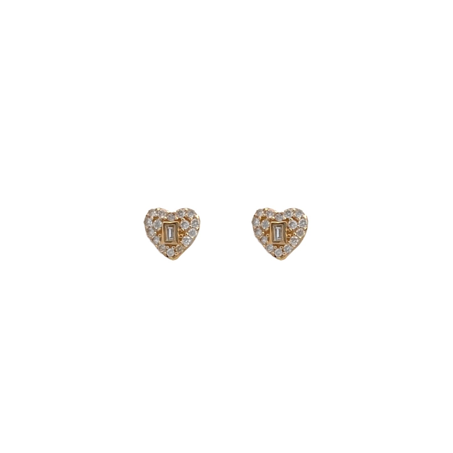 Baguette Diamond Heart Stud Earrings