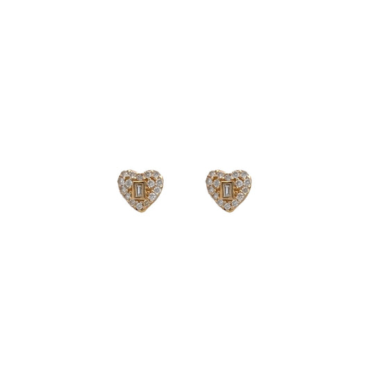 Baguette Diamond Heart Stud Earrings