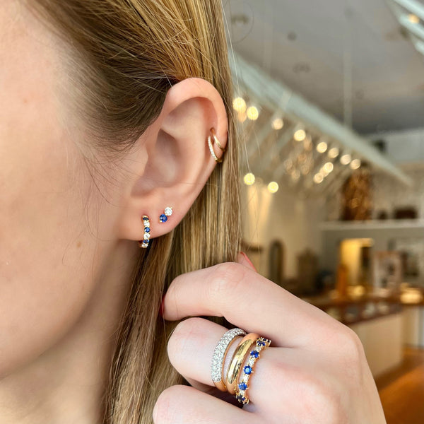 Alternating Diamond & Sapphire Huggie Earrings