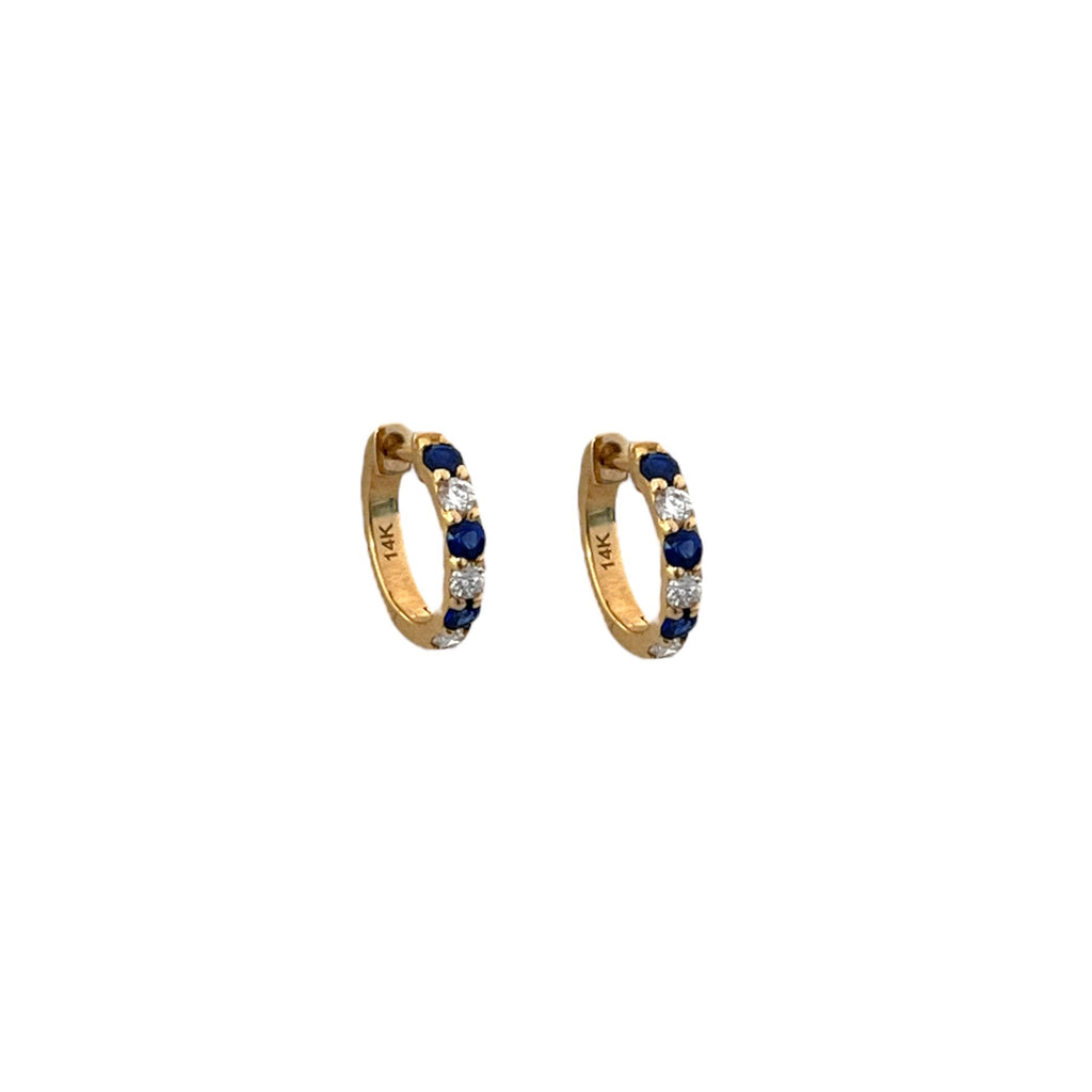 Alternating Diamond & Sapphire Huggie Earrings