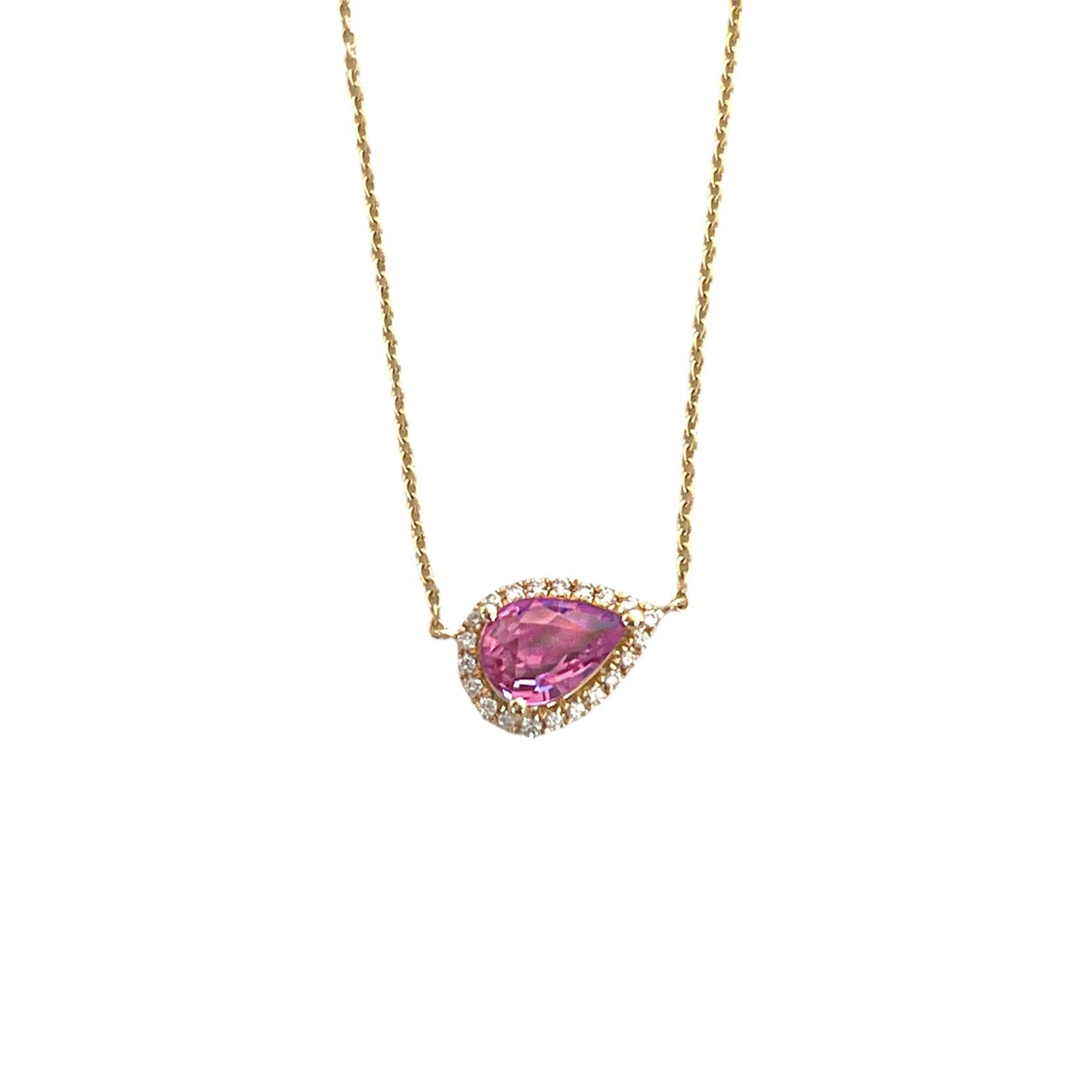 Pink Sapphire with Diamond Halo Necklace