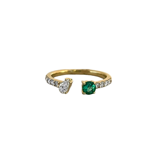 Open Diamond & Emerald Ring