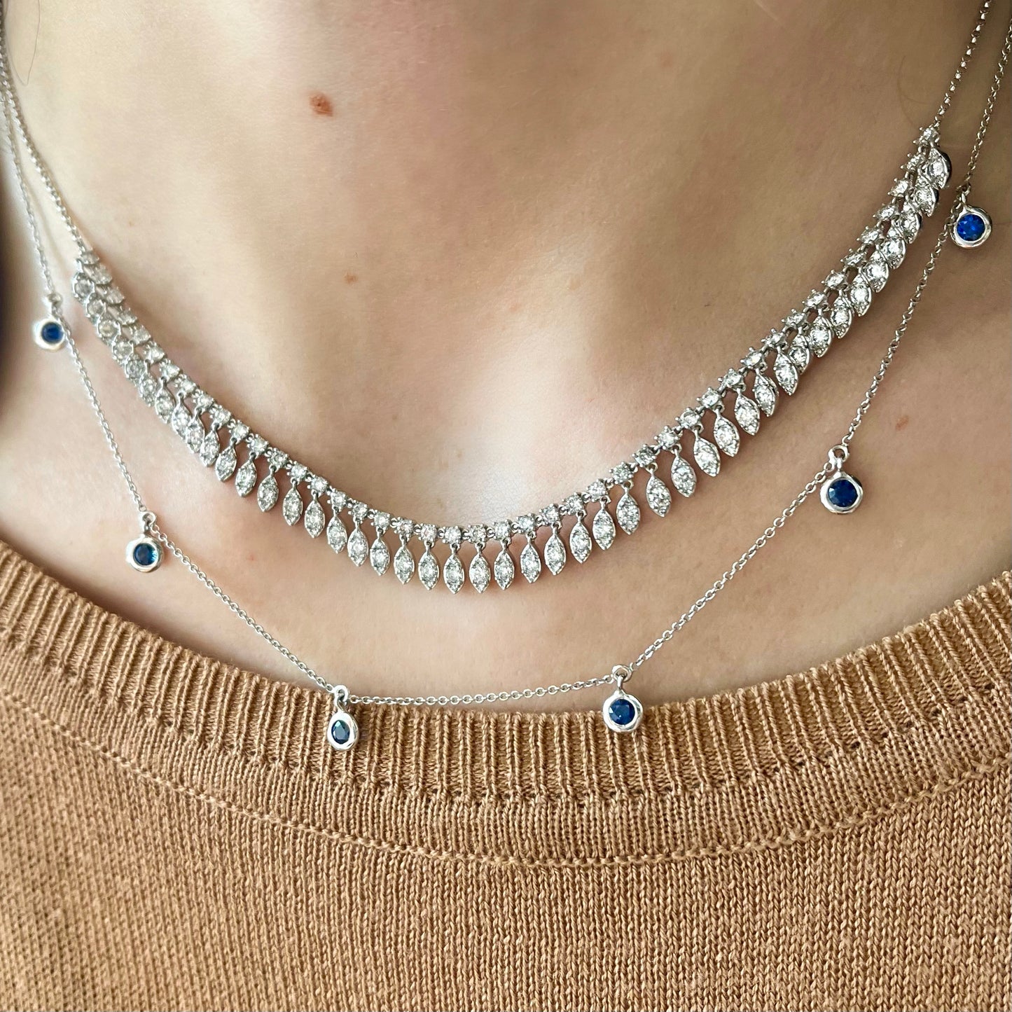 Diamond Fringe White Gold Necklace