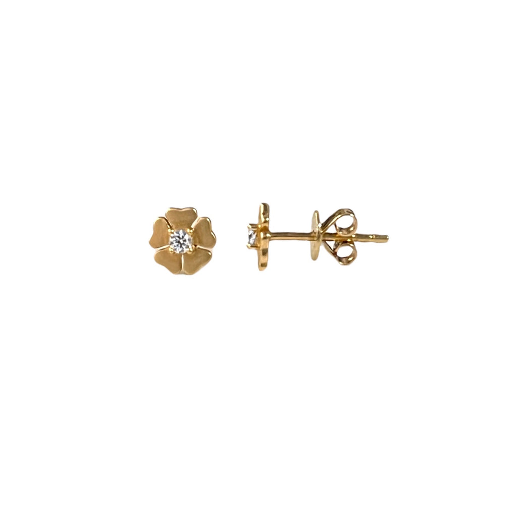 Brushed Gold Diamond Flower Stud Earrings