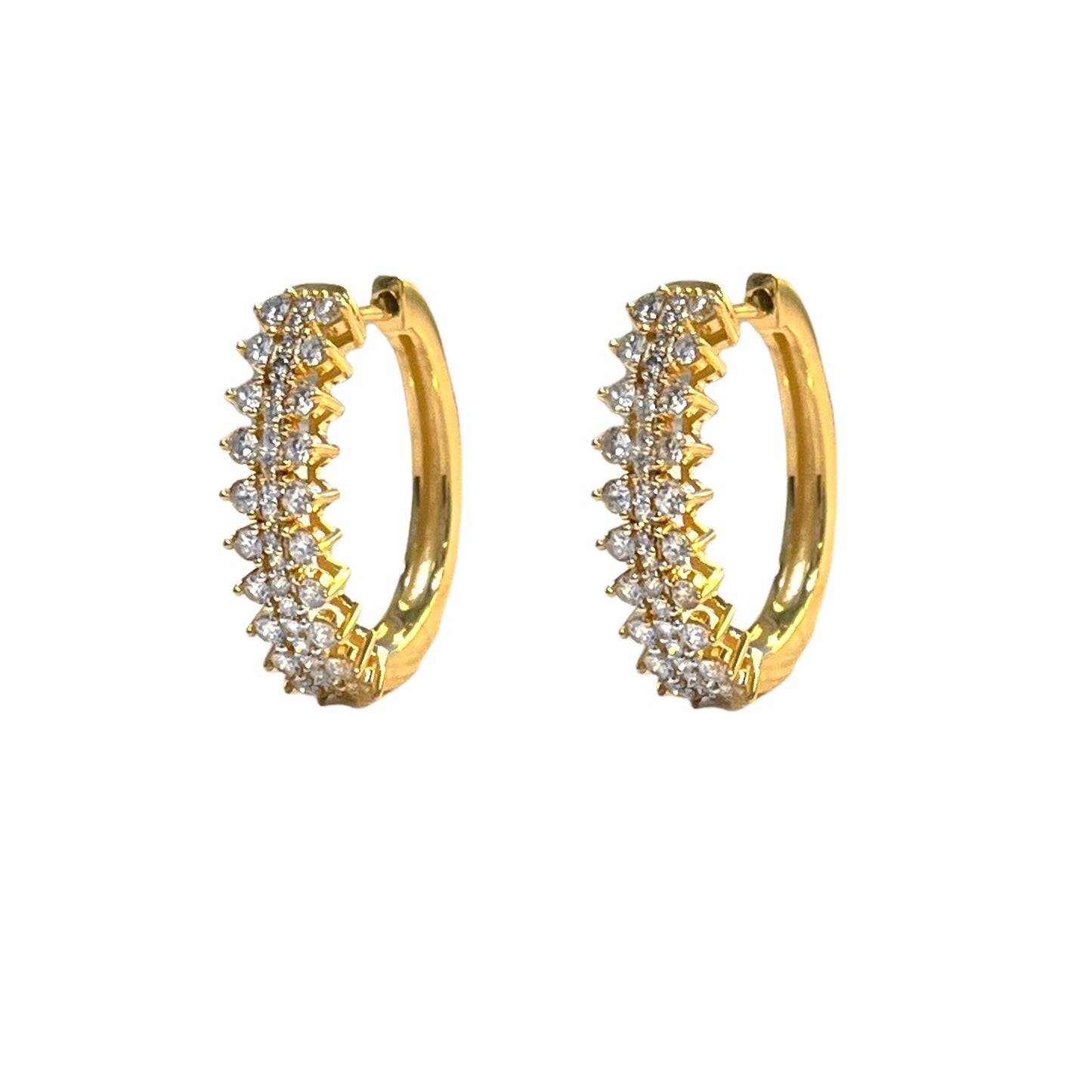 Triple Diamond Row Oval Hoop Earrings