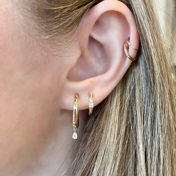 Emerald Cut Diamond Huggie Earrings