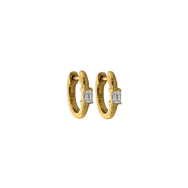 Emerald Cut Diamond Huggie Earrings