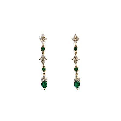 Diamond Quad & Emerald Drop Earrings
