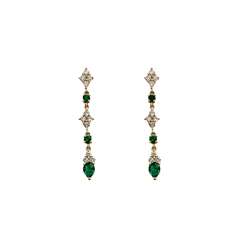 Diamond Quad & Emerald Drop Earrings