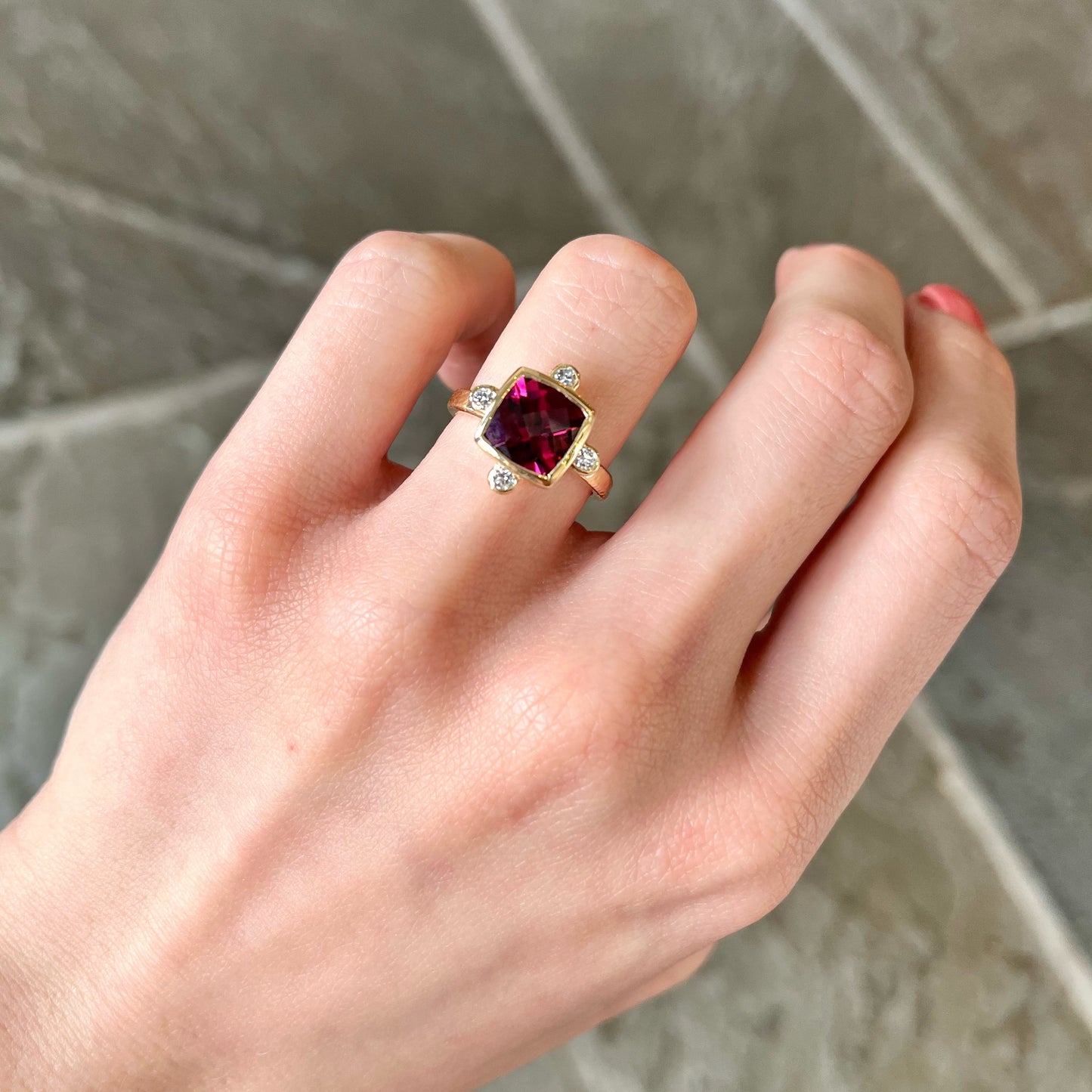Rhodolite Garnet with Diamonds Ring