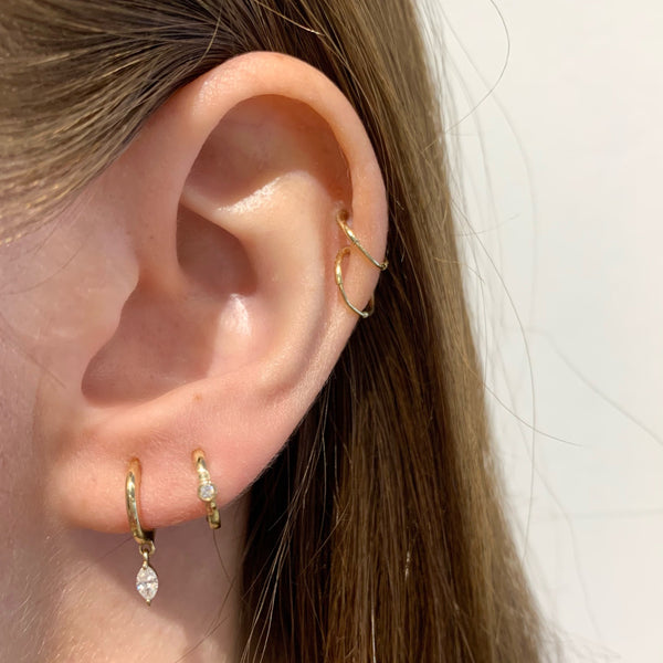 Gold Huggie with Marquise Diamond Dangle Earrings