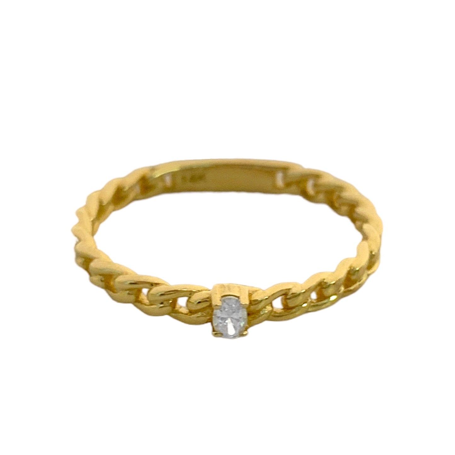 Oval Diamond Solitaire Curb Chain Ring