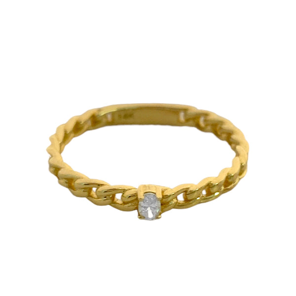 Oval Diamond Solitaire Curb Chain Ring