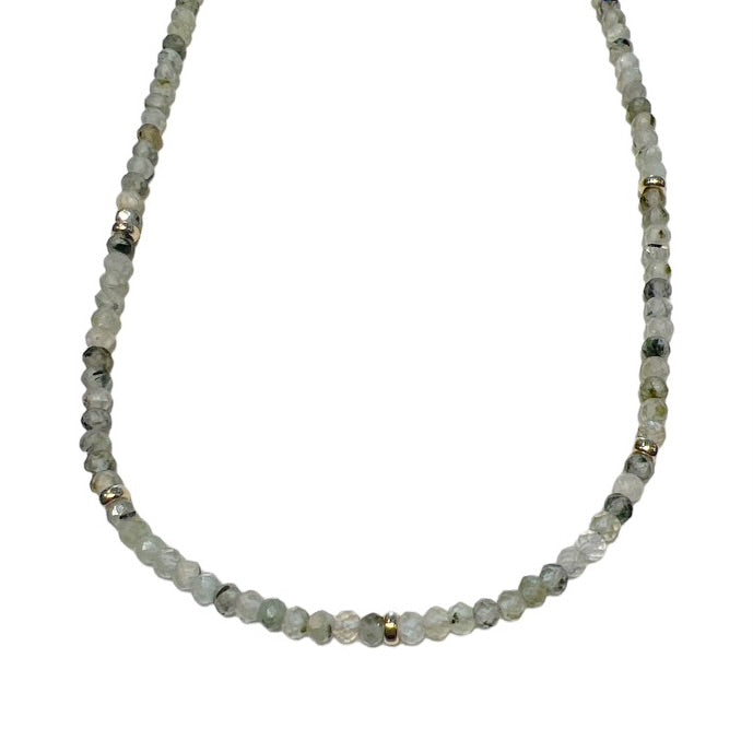 Green Prehnite & Gold Beaded Necklace