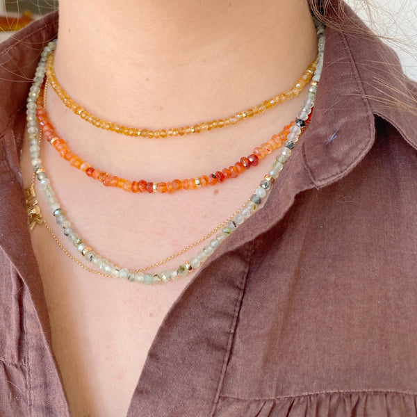 Green Prehnite & Gold Beaded Necklace