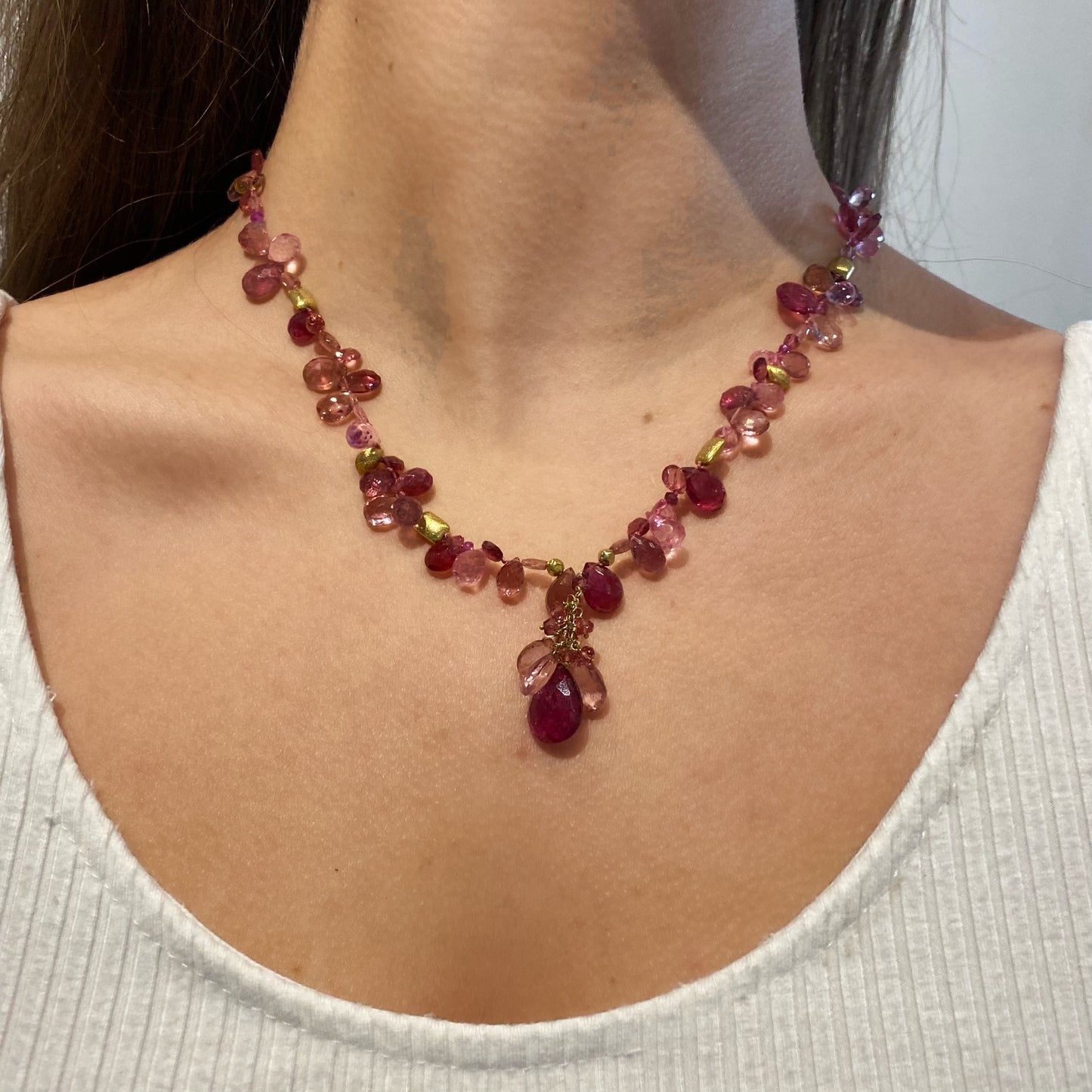 Pink Tourmaline Cluster Necklace