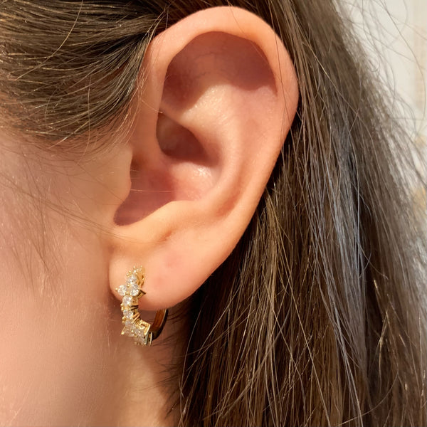 Large Diamond Quad Diamond Huggie Earrings
