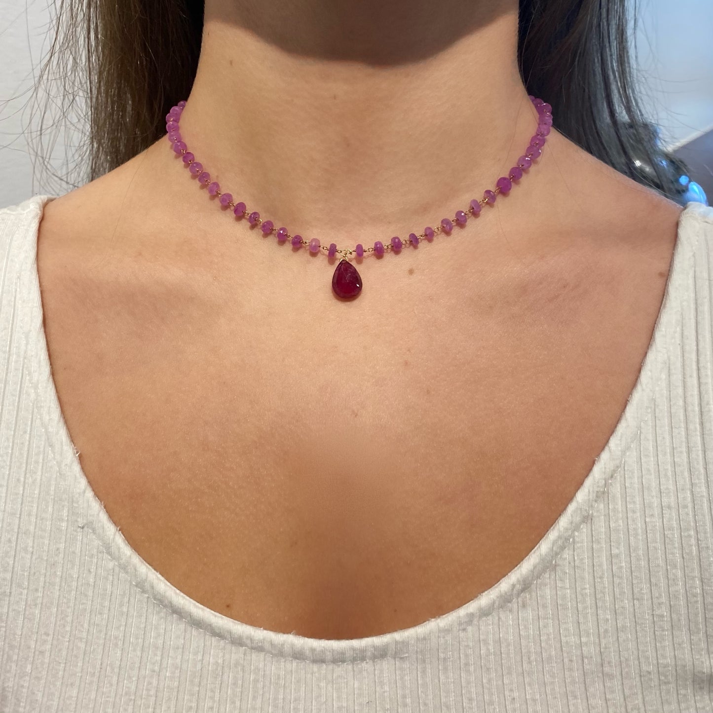 Ruby Wire Wrap Chain Necklace