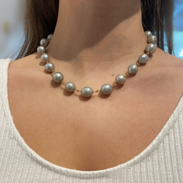 Gray Pearls on Wire Necklace