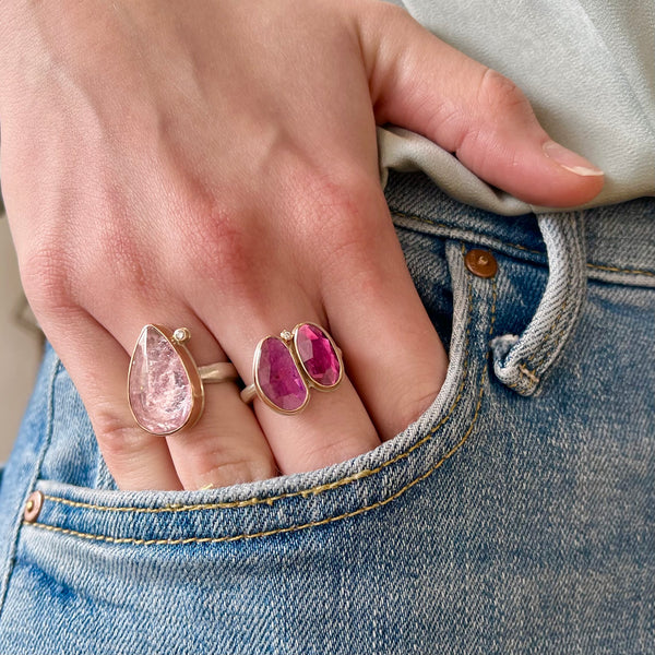 Double Pink Tourmaline Ring with Diamond