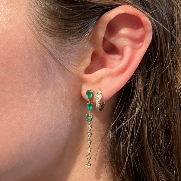 Pave Diamond Snake Huggie with Emerald Eyes Earrings