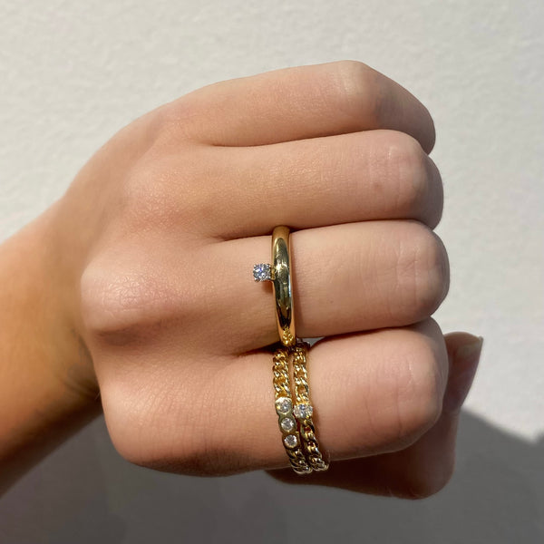 Oval Diamond Solitaire Curb Chain Ring
