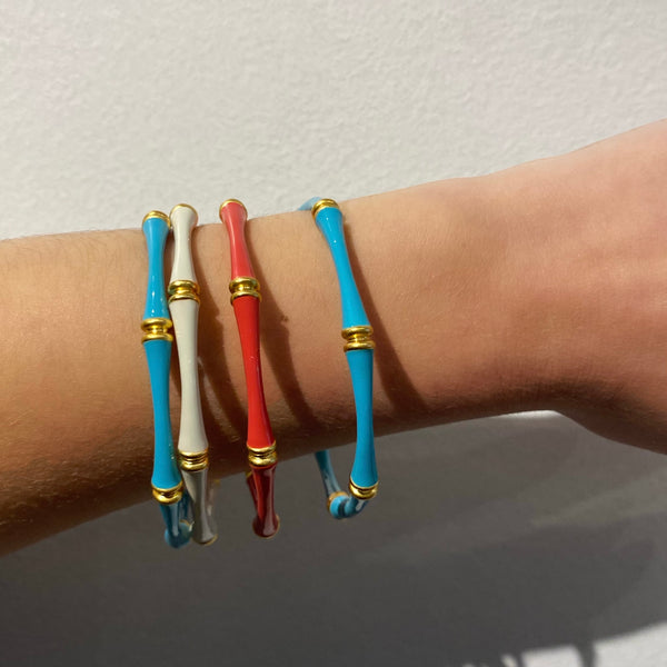 Bamboo Bangle Bahamian Blue Enamel Bracelet