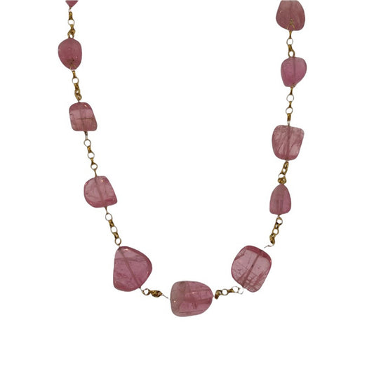 Pink Tourmaline on Gold Chain Necklace