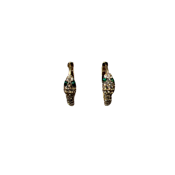 Pave Diamond Snake Huggie with Emerald Eyes Earrings