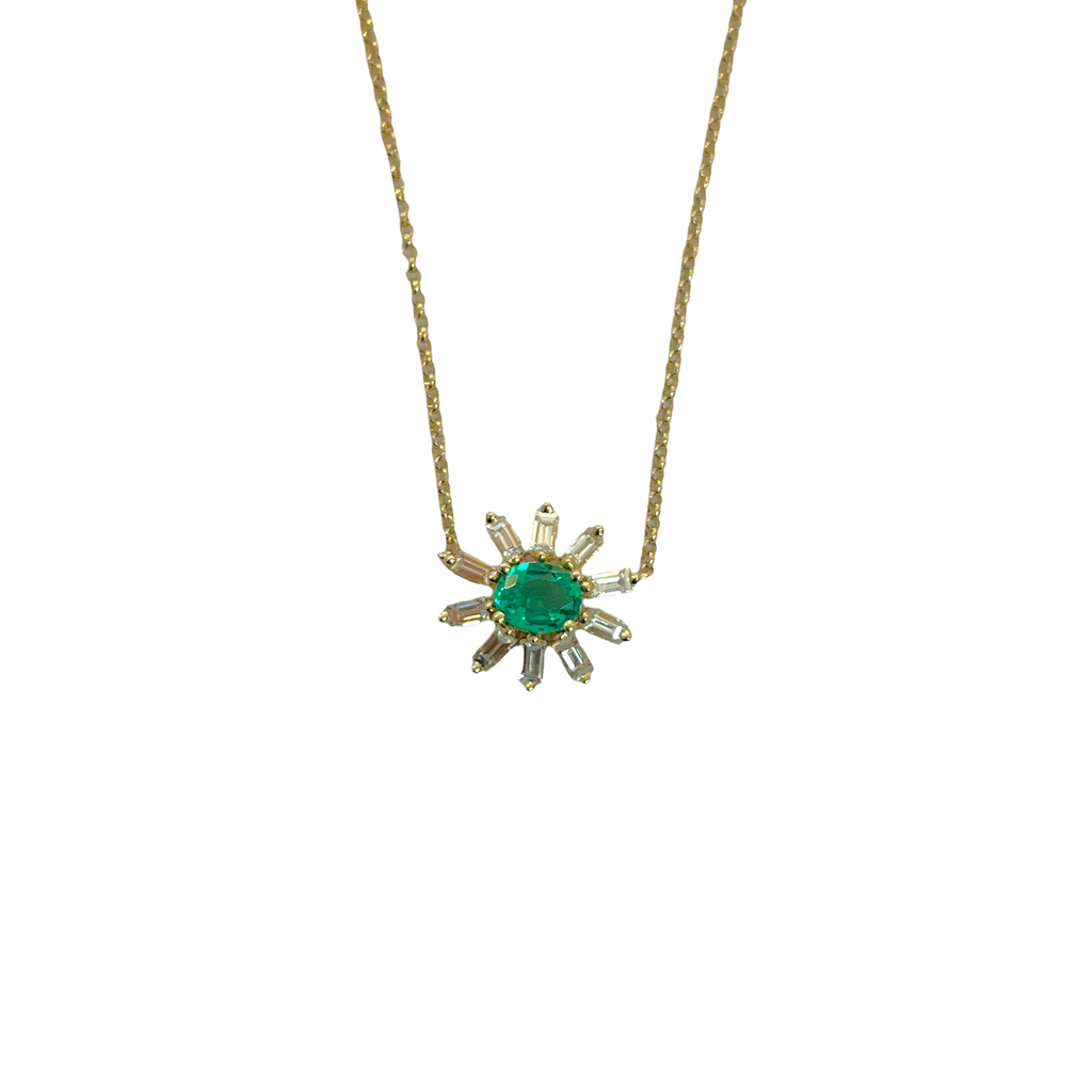 Emerald & Diamond Flower Necklace