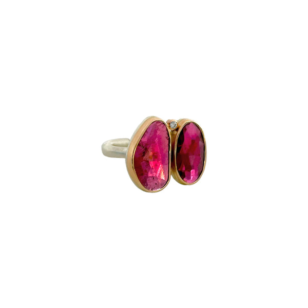 Double Pink Tourmaline Ring with Diamond