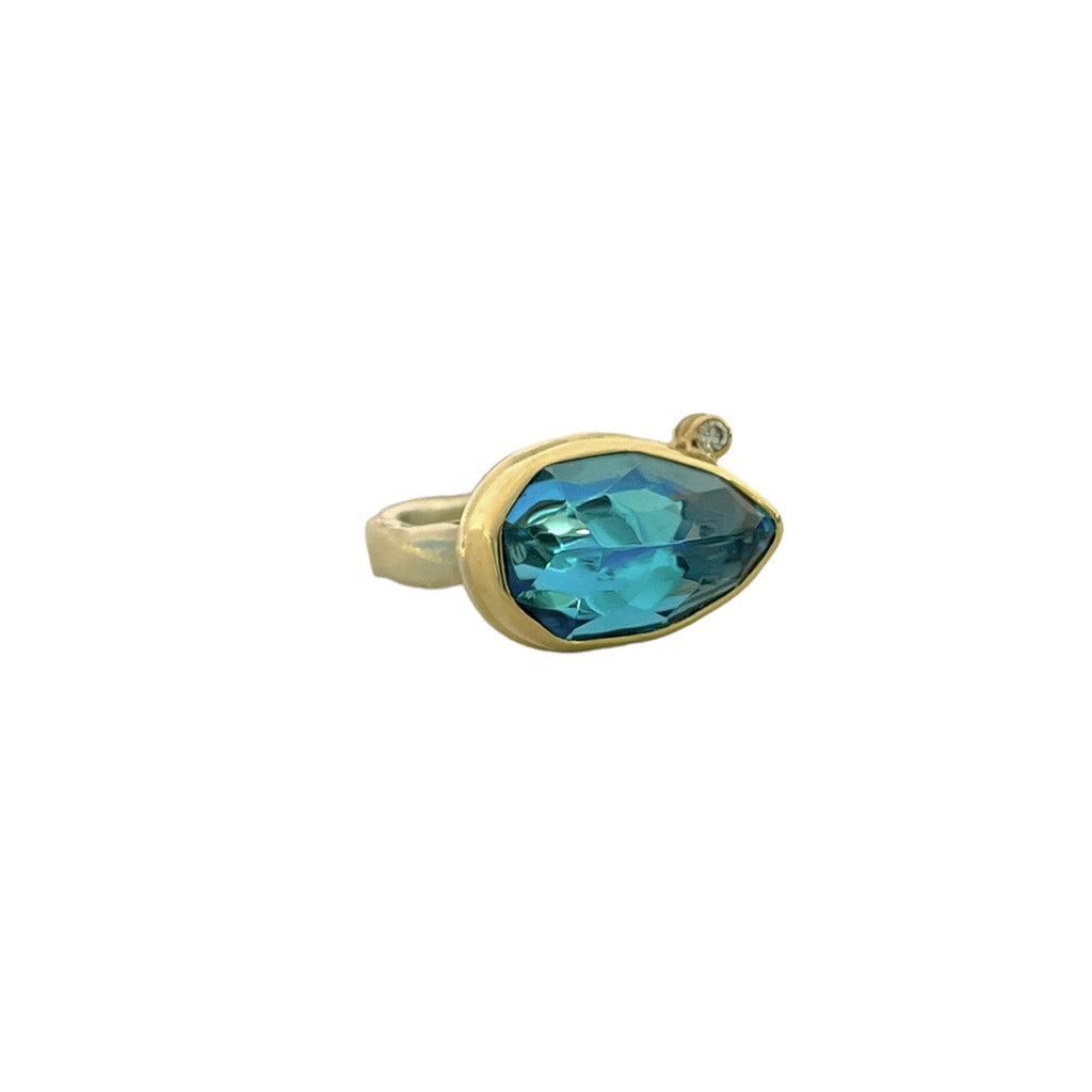 Pear Swiss Blue Topaz with Diamond Ring