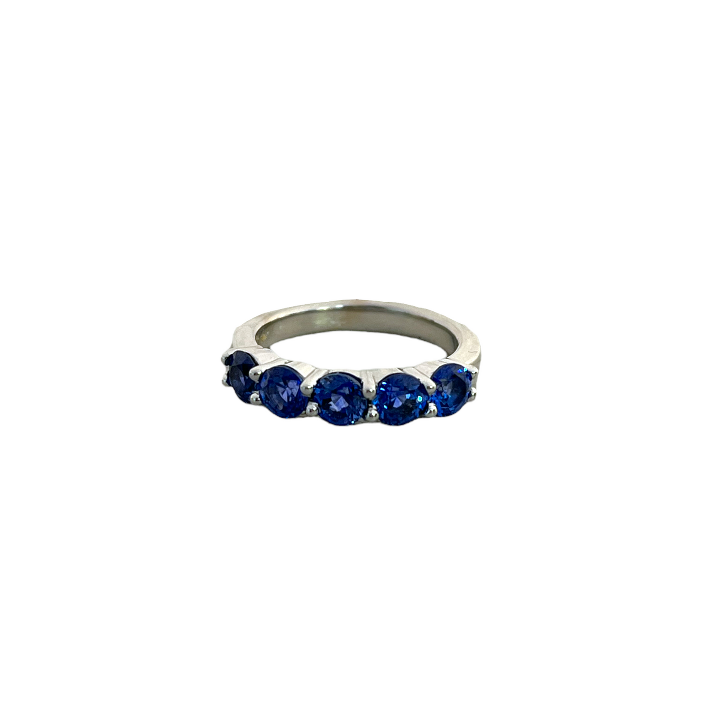 White Gold & Round Sapphire Band