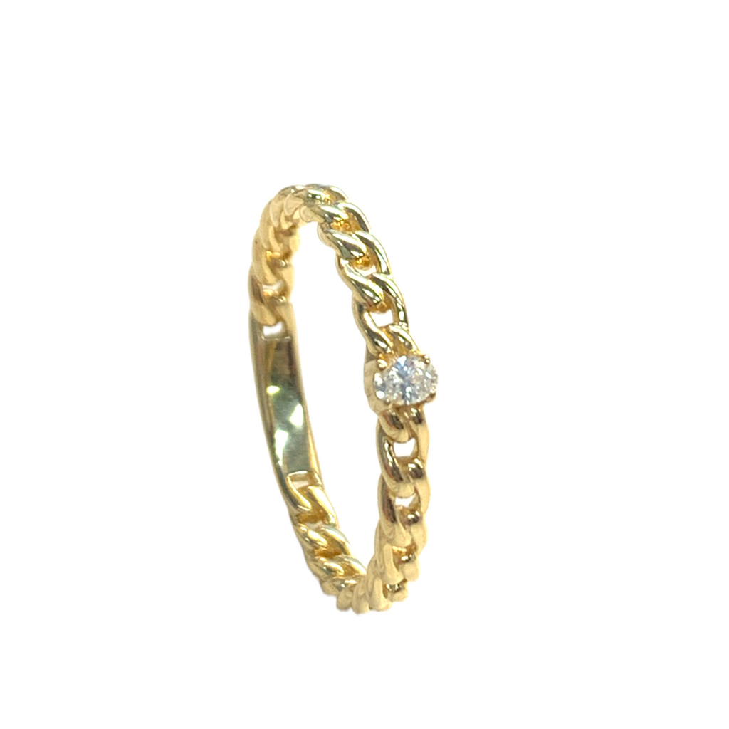 Oval Diamond Solitaire Curb Chain Ring