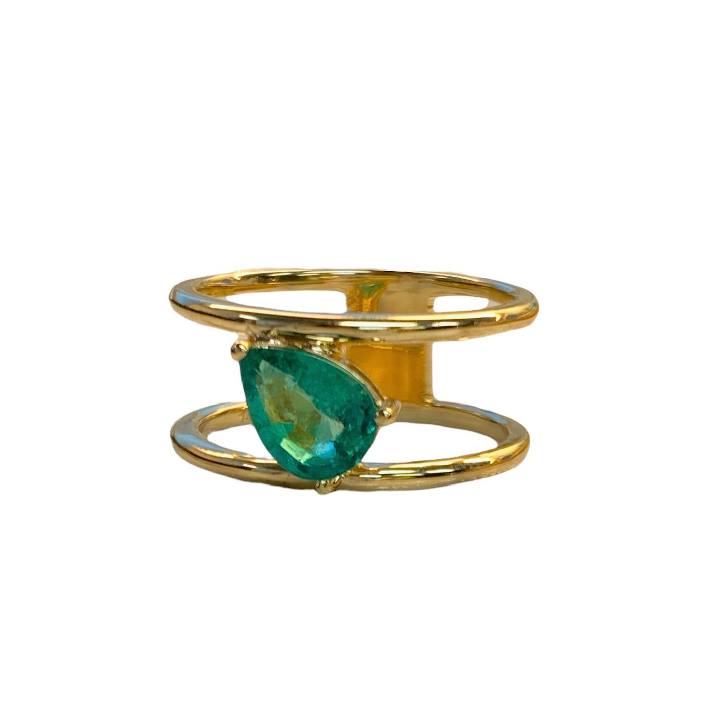 Double Band Emerald Pear Ring