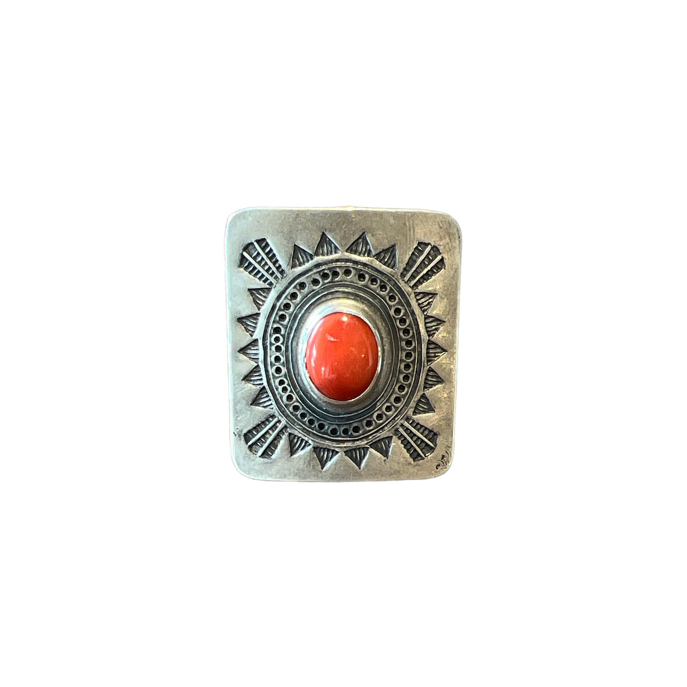 Red Coral Stamped Ring