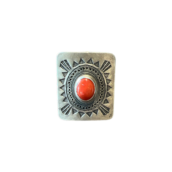 Red Coral Stamped Ring