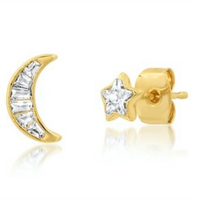 Moon & Star CZ Stud Earrings