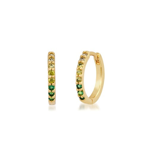 Green Ombre Pave CZ Huggie Earrings