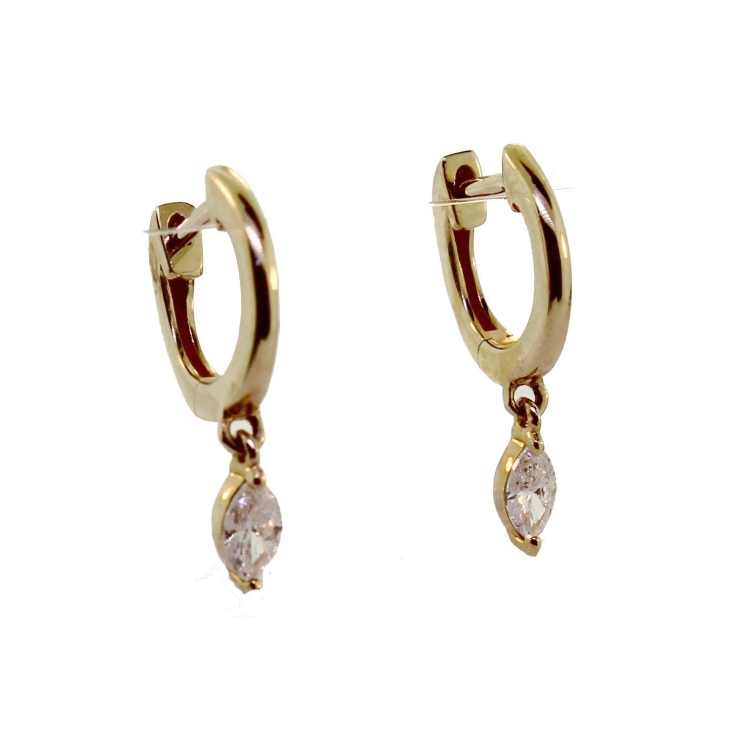 Gold Huggie with Marquise Diamond Dangle Earrings