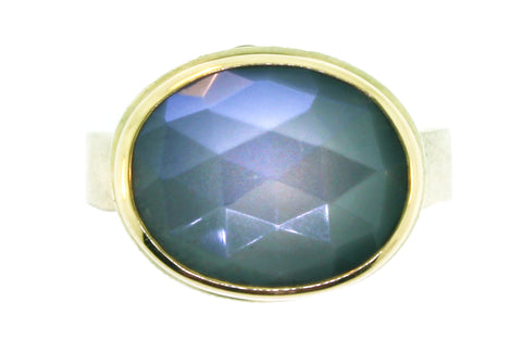 Sterling & Gold Faceted Grey Moonstone Ring
