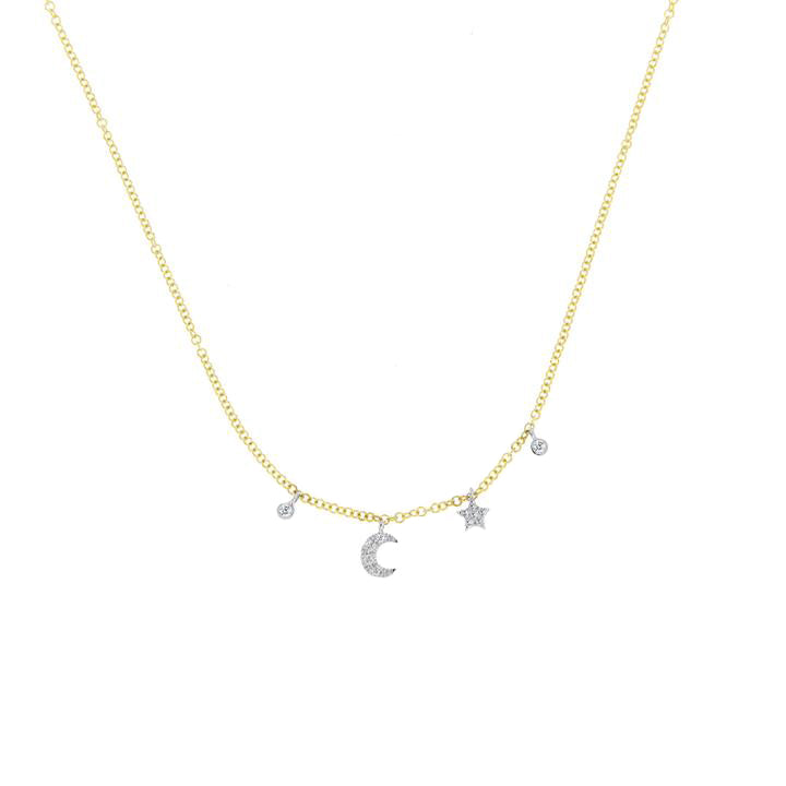 Mini Moon and Star Bezel Necklace