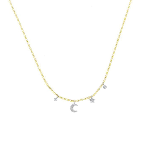 Mini Moon and Star Bezel Necklace