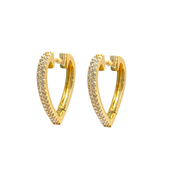 Pave Diamond Heart Hoop Earrings
