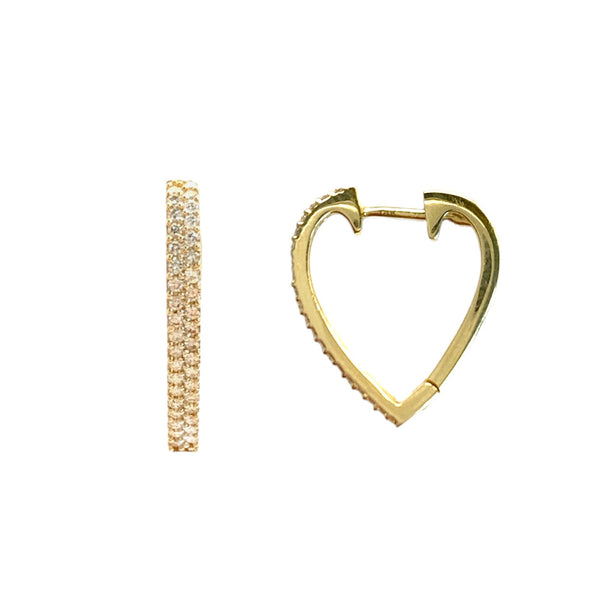 Pave Diamond Heart Hoop Earrings