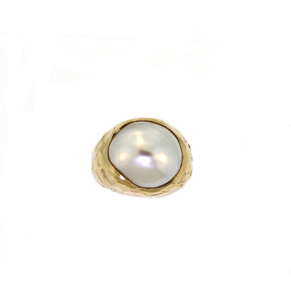 Pearl & Gold Hammered Ring