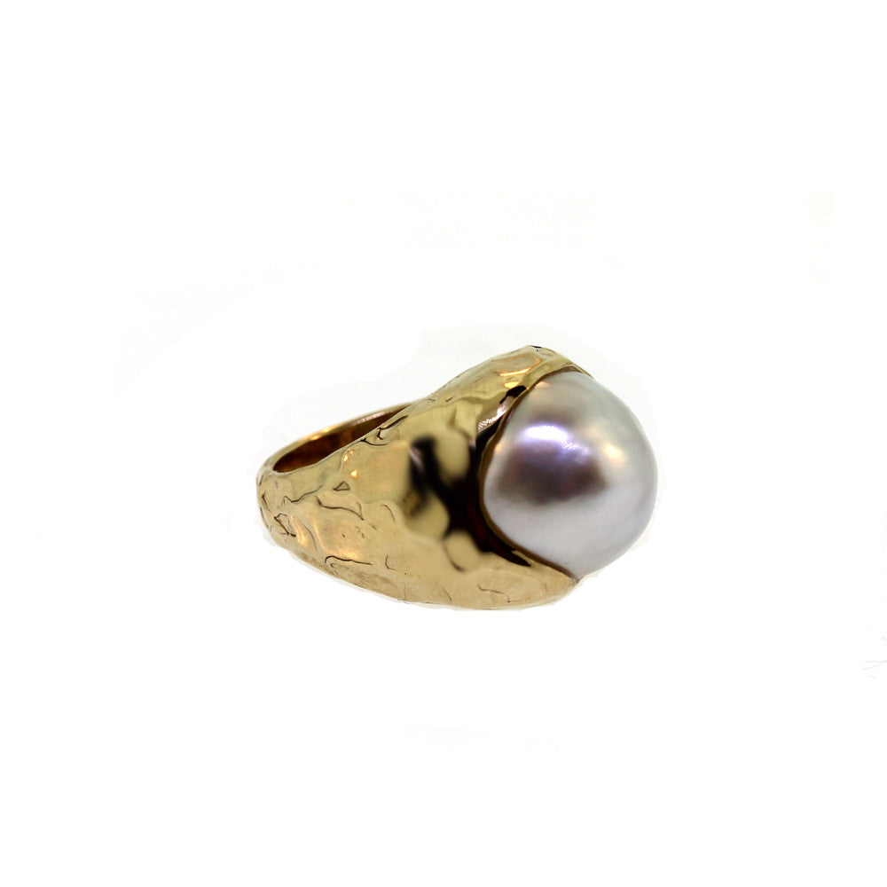 Pearl & Gold Hammered Ring
