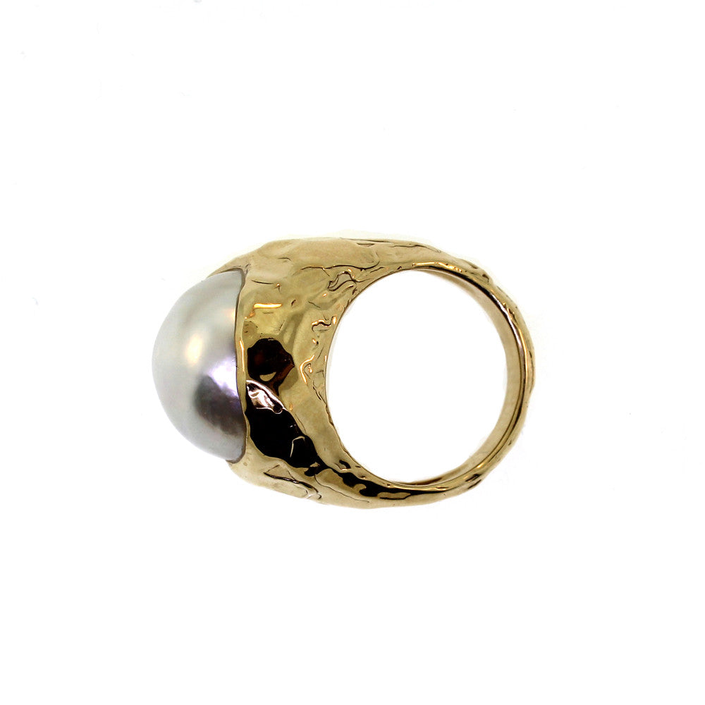 Pearl & Gold Hammered Ring