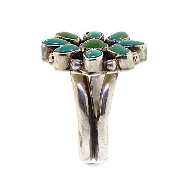 Round Green & Blue Cluster Ring