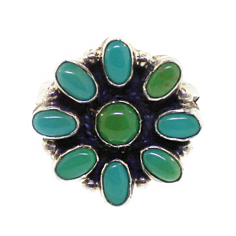 Round Green & Blue Cluster Ring
